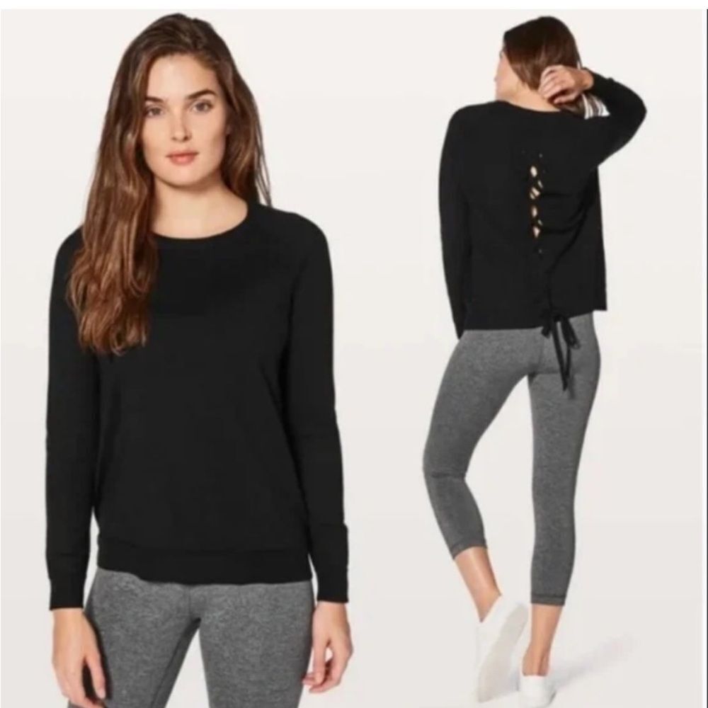 LULULEMON BLACK TIED TO YOU LACE UP SWEATER SIZE 10